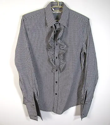 Mr Turk Men's Medium Grey Gingham Cotton Ruffle Front Tuxedo French Cuff Shirt • $50