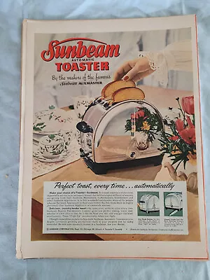 1948 VTG Original Magazine Ad Kitchen Appliance SUNBEAM Toaster Perfect Toast  • $10