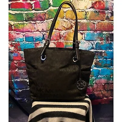 Michael Kors MK Monogram Jet Set Canvas Tote Black With Silver Hardware • $60