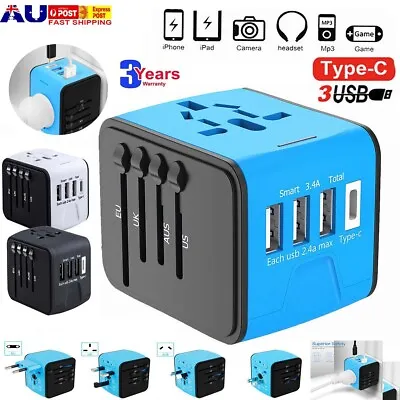 $23.99 • Buy Universal Travel Power Adapter Type C 3 USB Port Uk To Australia Plug Converter