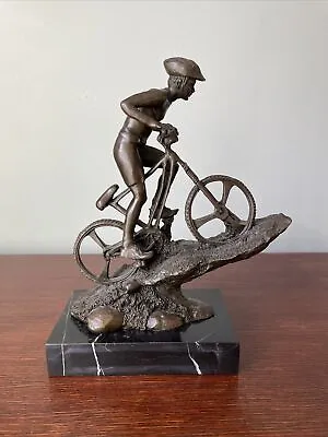 Mario Nick Signed Bronze Sculpture ~ Mountain Biking ~ Boy On Bike ~ Bicycle • $189