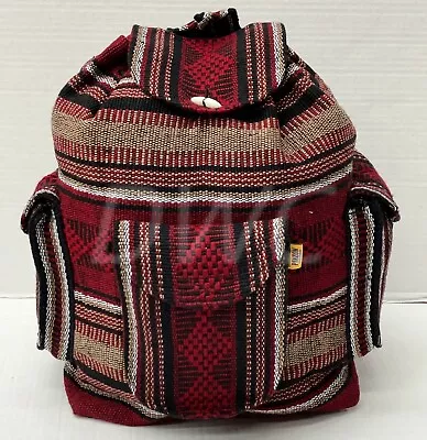 RASTA Bag Beach Hippie Baja Ethnic Backpack Made In Mexico Beige / Burgundy • $24.99