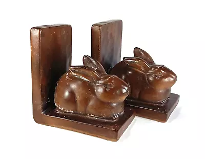 VTG Arthur Court Bunny Rabbit Bookends Pair Brown Painted Ceramic PEELING 1980's • $55