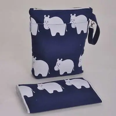 Barefoot Bambino Baby Changing Bag & Mat Small Diaper Nappy Bag Hippo Navy Blue • £5.99