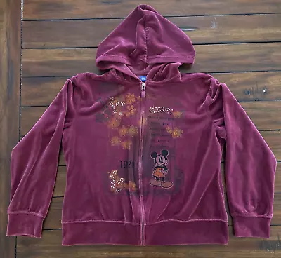 Disney Hoodie Womens XL Zip Up Jacket Velour Beaded Mickey Mouse • $24.97