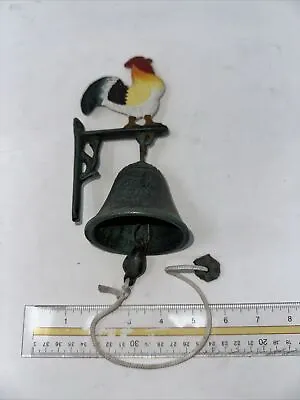 PAINTED ROOSTER CAST IRON BELL 6  WALL MOUNT Vintage • $12.06