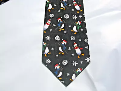 Christmas Tie Black Multicolor Penguins 56 X 3.75 Necktie 15436 • $8.99
