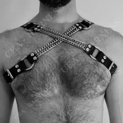 Men Male Leather Lingerie Chest Body Harness Belt Punk Bondage Costume Chain  • £12.30