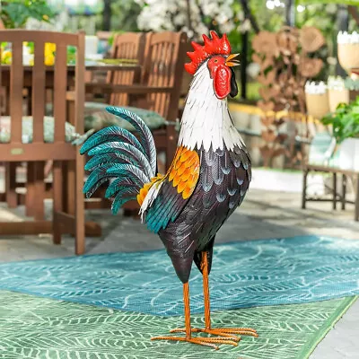 Evergreen 35  Chicken Rooster Hen Handcrafted Metal Statue Garden Ornament • £71.99