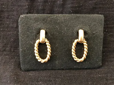Cabouchon: Vintage Gold Tone Drop Chain Hoop Pierced Earrings  • £26