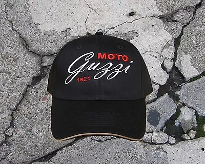 Moto Guzzi BLACK CURSIVE Cap/Hat...Sandwich Bill Black And Stone   CP85 • $18.99