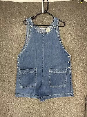 Vintage Faded Glory Denim Shorts Overalls Romper Women's XL Pockets 90s Y2K • $27.99