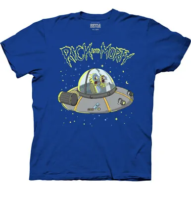 Rick & Morty T-shirt UFO Space Ship Graphic Royal Blue Unisex MEDIUM • $14.95