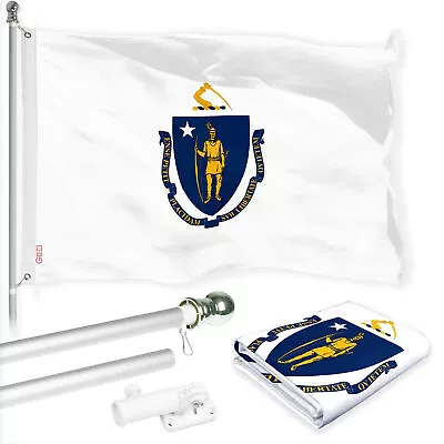 G128 Combo: 6 Ft Flagpole Silver & Massachusetts Flag 3x5 Ft Printed 150D Poly • $47.95