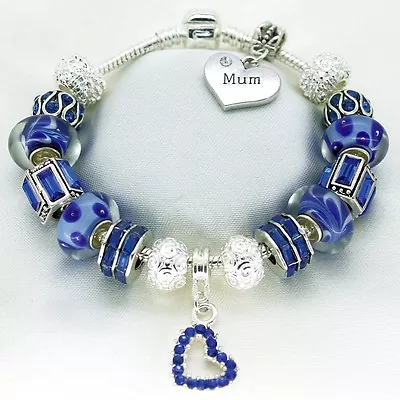 Womens Blue Bracelet PERSONALISED Jewellery Birthday Gifts Mum Daughter Nana • £13.95