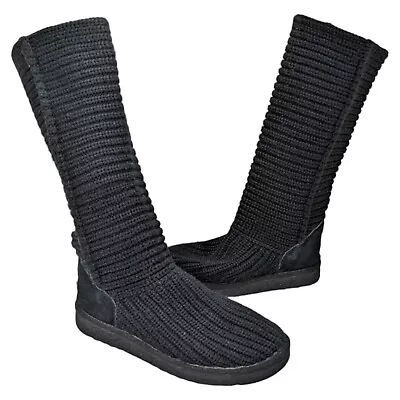 UGG Cardy Knitted Tall Boots Black Womens Size 7 Classic Sweater Snow 5814 • $37.40