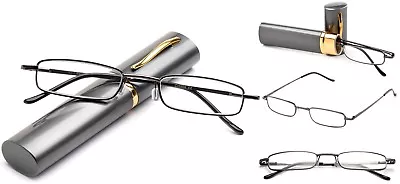 Slim Tube Readers Reading Glasses In Aluminum Hard Case Gunmetal Compact Reader • $12.49