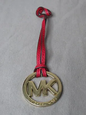 Michael Kors Red Leather & Gold Tone MK Logo Hang Tag / Fob / Charm • $19.99