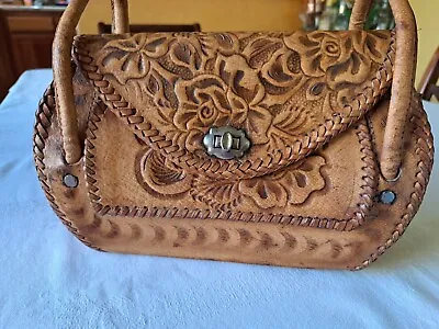 Vintage - Genuine Leather -  Hand Tooled Embossed Mexican Handbag Purse • $23