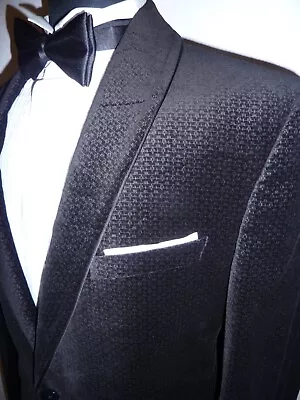 Mens Black Velvet Tuxedo Blazer 38 Wedding Cruise Smoking Dinner Suit Jacket • $49.76
