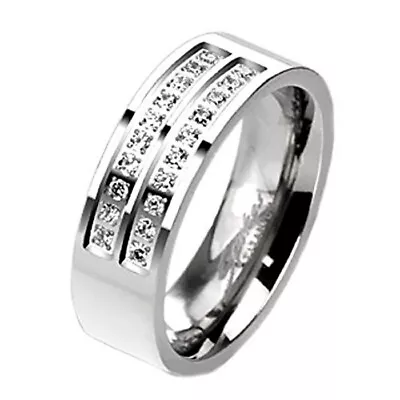 Titanium Micro-Pave Mens Cubic Zirconia Wedding Band Ring • $15.99
