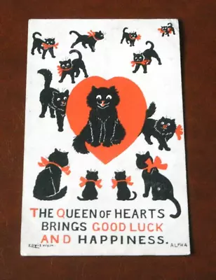 Original  Louis Wain Signed Anthropomorphic Cat Postcard - Queen Of Hearts. • £17.50