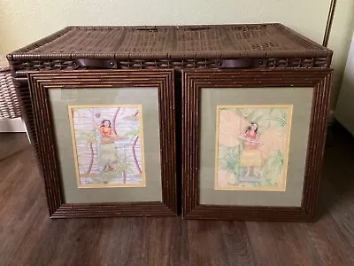 Vintage Pair Paul Brent ALOHA GIRLS Bamboo Framed Prints Ltd Ed 16x18 • $67