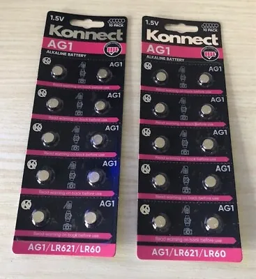20 X AG1/LR621/LR60 KONNECT ALKALINE 1.5V Watch Car Key Button Coin Batteries • £3.75