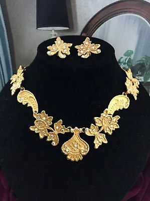 VTG Mosell Art Nouveau Necklace Earrings Set Designer Couture Runway 80s Choker  • $499
