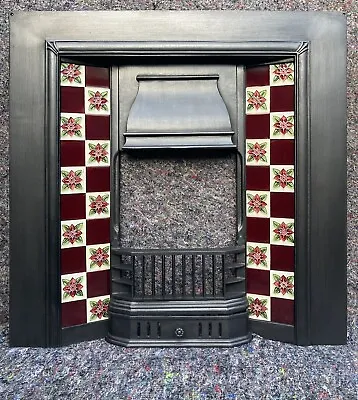 £270 • Buy Cast Iron Tiled Fireplace / Fire Surround Insert / Victorian /art Nouveau Style