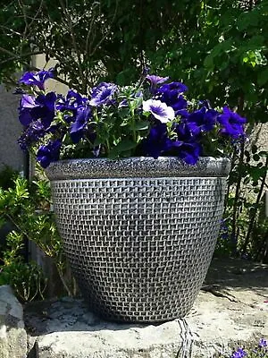 2 X Large Round Plastic Cromarty Garden Plant Pot Flower Pot Planter Silver 36cm • £24.99