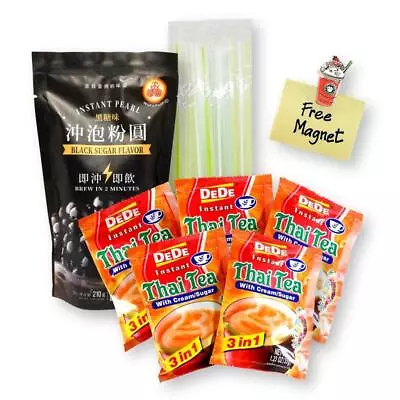 Boba Bubble Tea DIY Kit DeDe THAI TEA WFY Instant Black Tapioca Pearls & Straws • £13.42