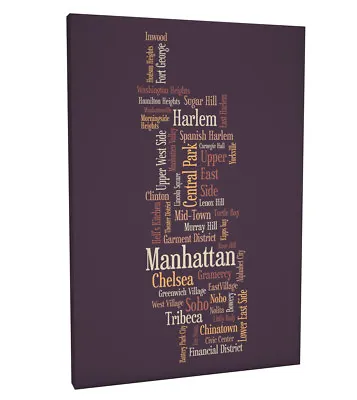 Manhattan New York Text Map Box Canvas And Poster Print (806) • £13.99