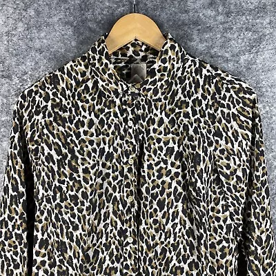 J Crew Top Womens 4 Tan Gold Black Cheetah Cotton Perfect Shirt Casual Career • $24.94