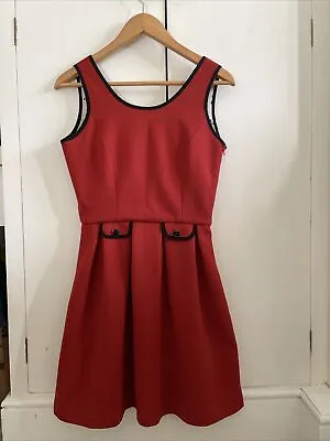 Yumi Mini Dress UK 8 🎀 EU36 US 0/2 Rust Red Buttons Lined Bow Ladies Girl • £5.99