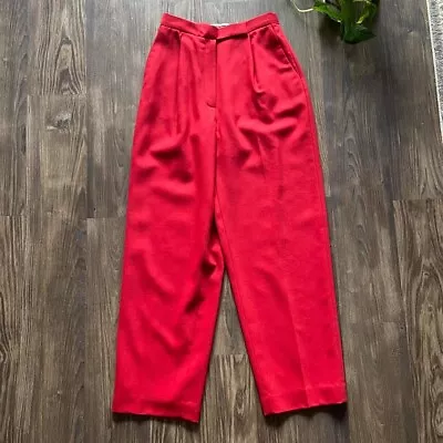 Vintage 1980s 1990s High Waist Pleated Red Wool Straight Leg Pants • $30