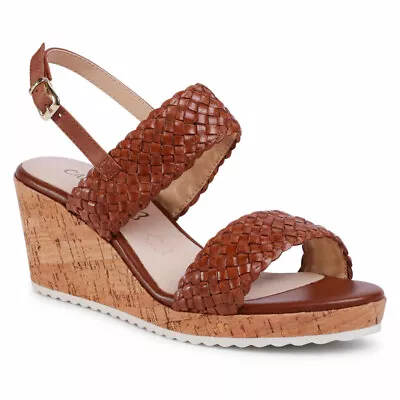 Caprice Leather Brandy Nappa Sandals Shoes Women Platform Heel Size 7.5 UK 41 EU • £29.99