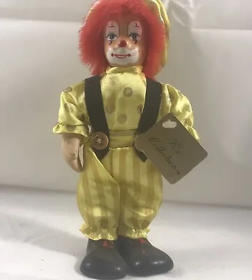 K's Collection Vintage Porcelain Painted Clown Yellow Overalls 7”￼ Figurine • $9.45