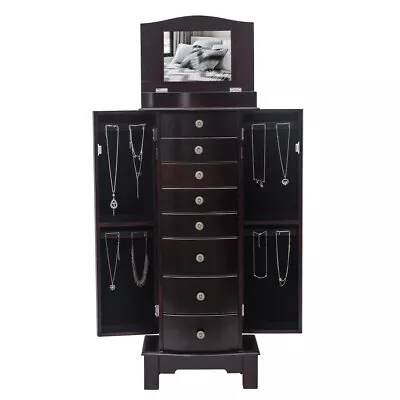 Jewelry Armoire With Mirror 8 Drawers & 16 Necklace Hooks 2 Side Swing Doors • $204.99