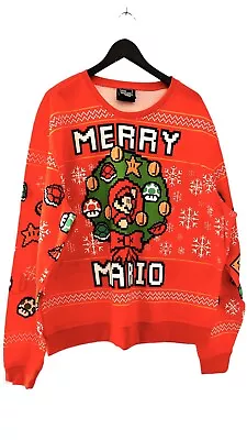 NINTENDO Super Mario Bros. MERRY MARIO Ugly 2XL Men Christmas Sweater Orange Red • $29.99