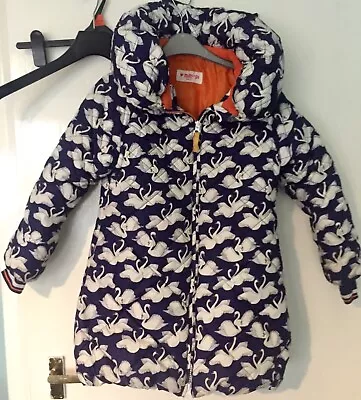 Girls Winter Mim Pi Swan Print Coat Age 7-8 128 Vgc • £10