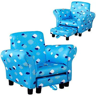 £58.99 • Buy HOMCOM Cute Cloud Star Child Armchair Seat Wood Frame W/ Footrest Padding Blue