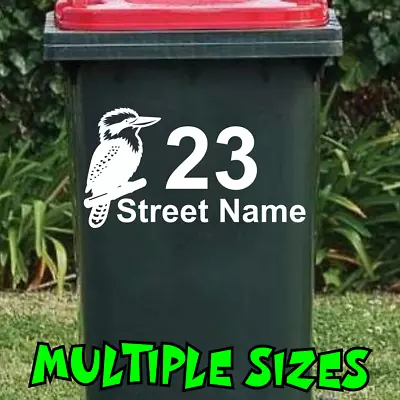 Custom Wheelie Bin Sticker Decal Kookaburra House Number Street Name Rubbish • $6.90