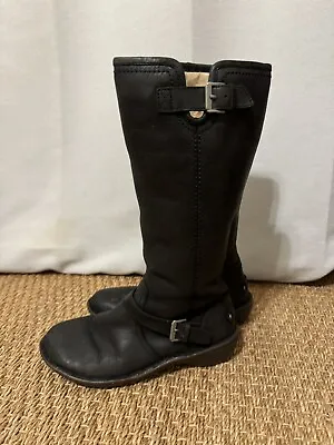 UGG - Shearling Leather Sheepskin Tall Boots - Black - 6 US / 37 EU • $29