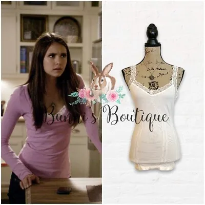 Elena Gilbert's White Lace Trim Corset Tank Cami Alt The Vampire Diaries • £38.56