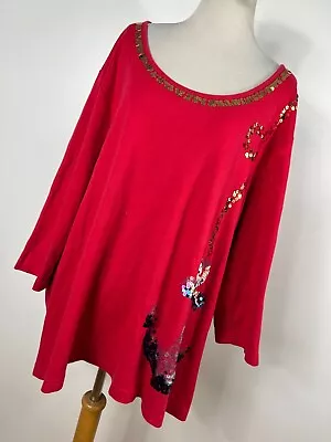 Quacker Factory 3X Shirt Top Red Embellished Anchor Nautical Scoop Neck  H7 • $20.40