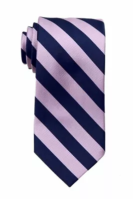 Men's Extra Long Pink And Navy Collegiate Striped Necktie School Spirit Ties XL • $13.99