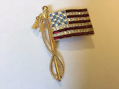 3Ct Emerald Cut Lab Created Ruby American Flag Brooch Pin 14K Yellow Gold Plated • $182.70