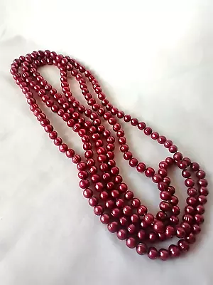 Genuine HONORA Freshwater Pearl Rope Length Cherry Burgundy Necklace • £75