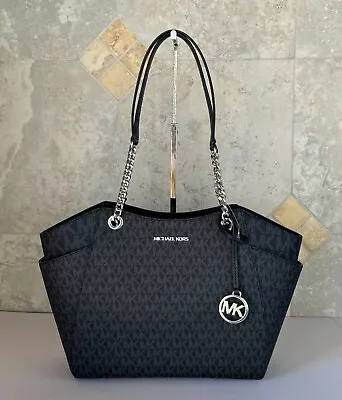 Michael Kors Jet Set Travel Large Shoulder Chain Tote Bag Mk Black • $119.80